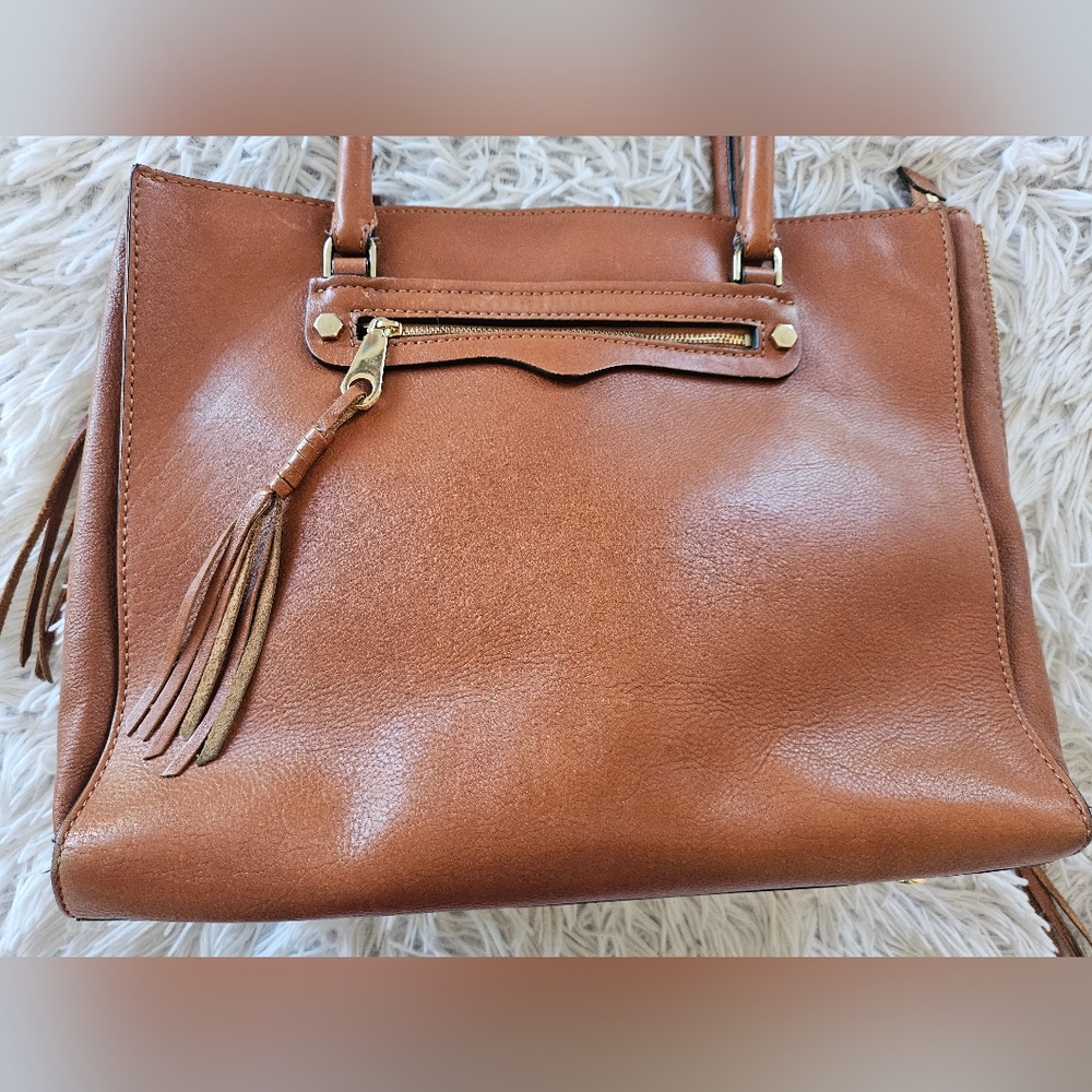 Rebecca Minkoff Regan Satchel Brown Leather Large Tote Bag Expandable Spacious - Picture 2 of 15